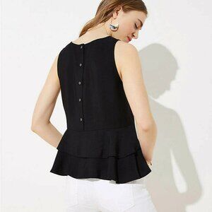 LOFT Tiered Button Back Shell Blouse - Black - Size XS